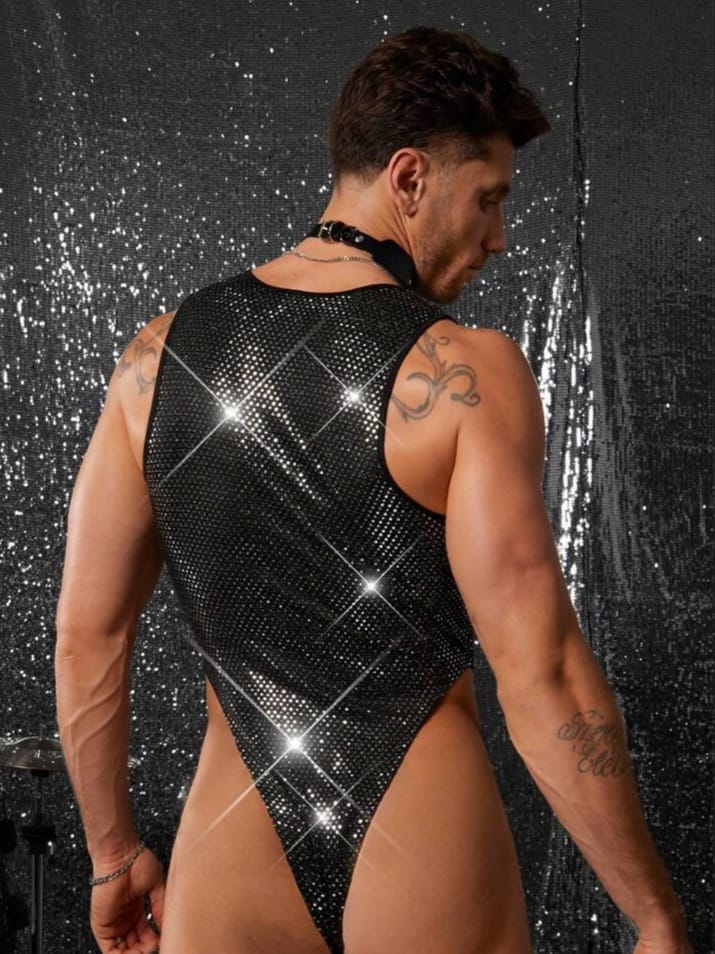 Crystal-City Men's Knitted Fashionable Casual Skinny Bodysuit